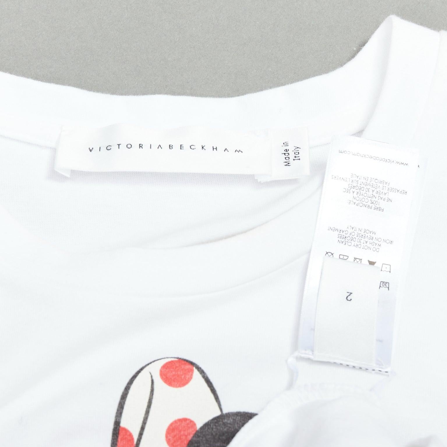 VICTORIA BECKHAM Minnie Mouse print white cotton tshirt UK2 XXS For Sale 3