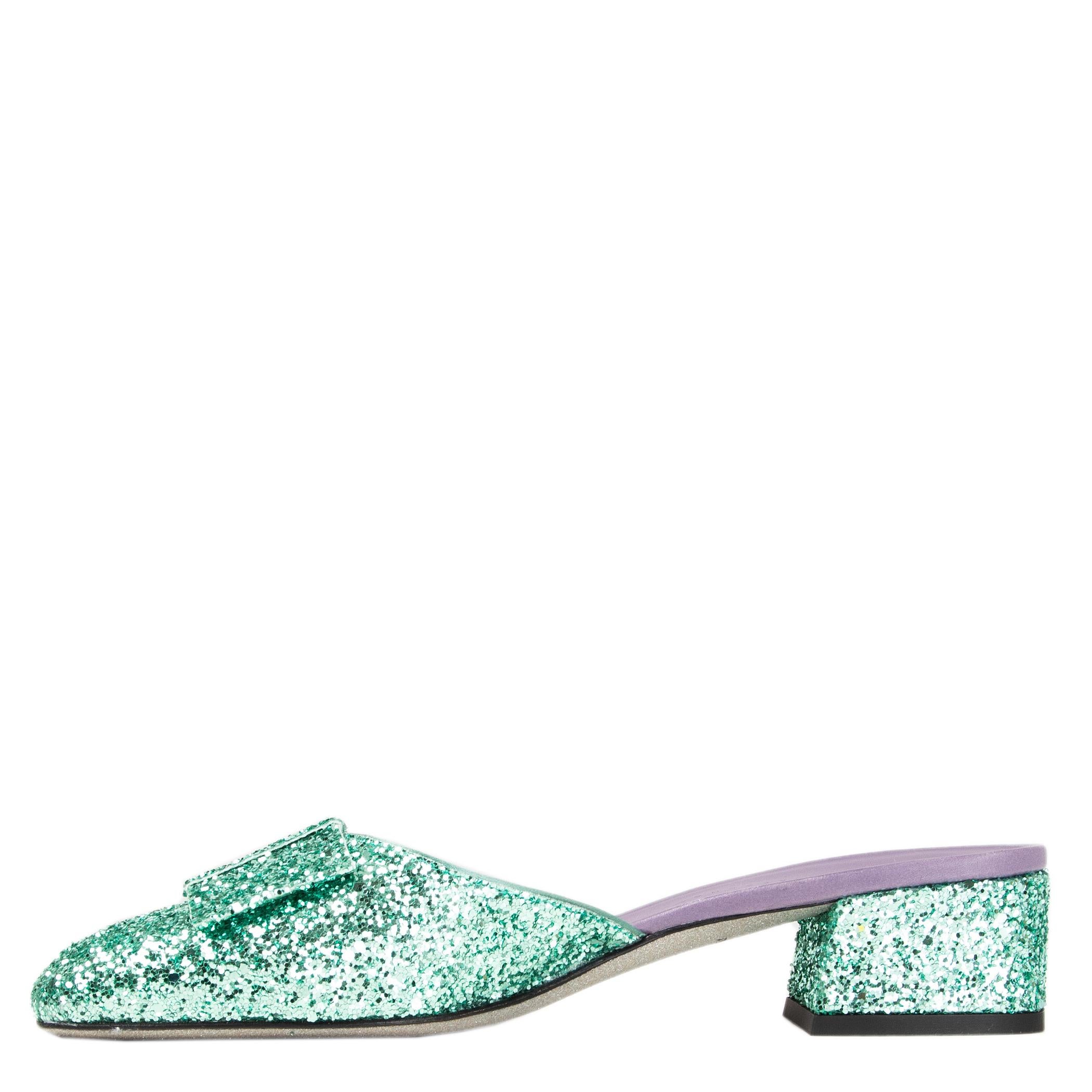 Green VICTORIA BECKHAM mint green GLITTER HARPER Mules Shoes 39.5 For Sale