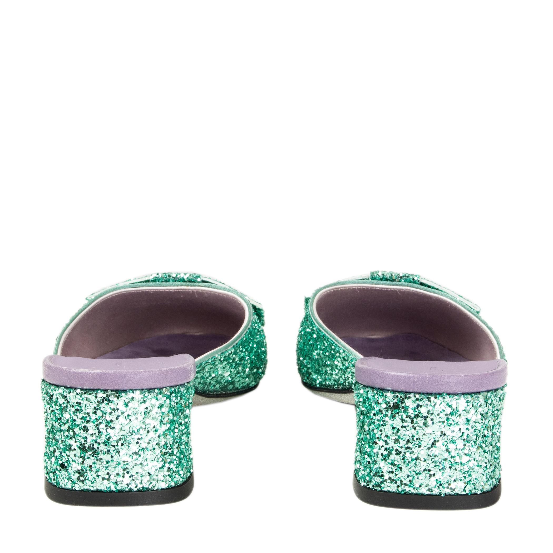 VICTORIA BECKHAM mint green GLITTER HARPER Mules Shoes 39.5 In New Condition For Sale In Zürich, CH