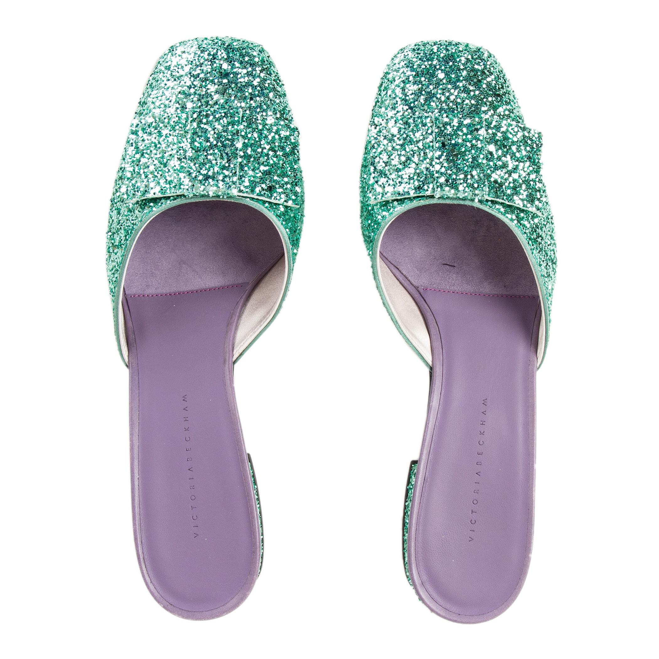 Women's VICTORIA BECKHAM mint green GLITTER HARPER Mules Shoes 39.5 For Sale
