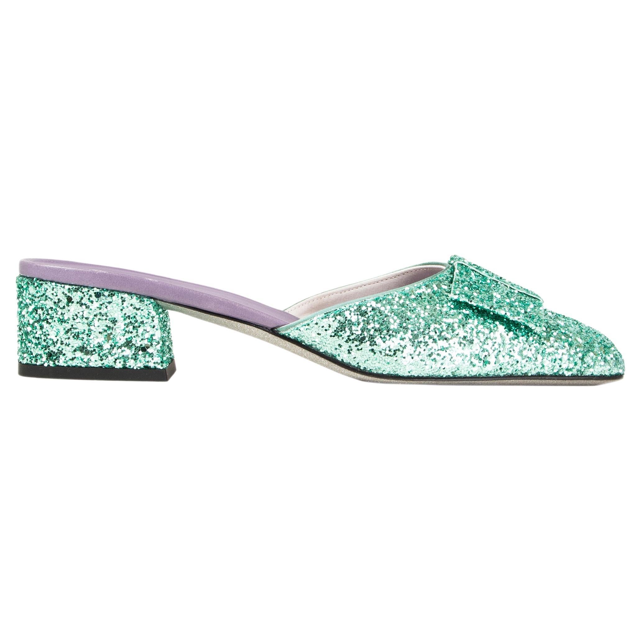 VICTORIA BECKHAM mint green GLITTER HARPER Mules Shoes 39.5 For Sale