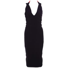 Victoria Beckham Navy Blue Contrast Trim Plunge Neck Halter Dress M