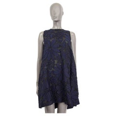 VICTORIA BECKHAM navy blue cotton FLORAL JACQUARD Dress 10 S