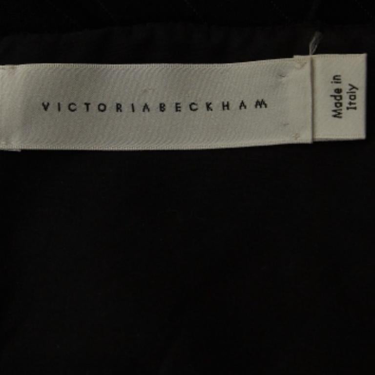 Victoria Beckham Marineblaues Nadelstreifen-Midikleid aus Wolle mit Spitzenbesatz und Spitzenbesatz S im Zustand „Gut“ im Angebot in Dubai, Al Qouz 2