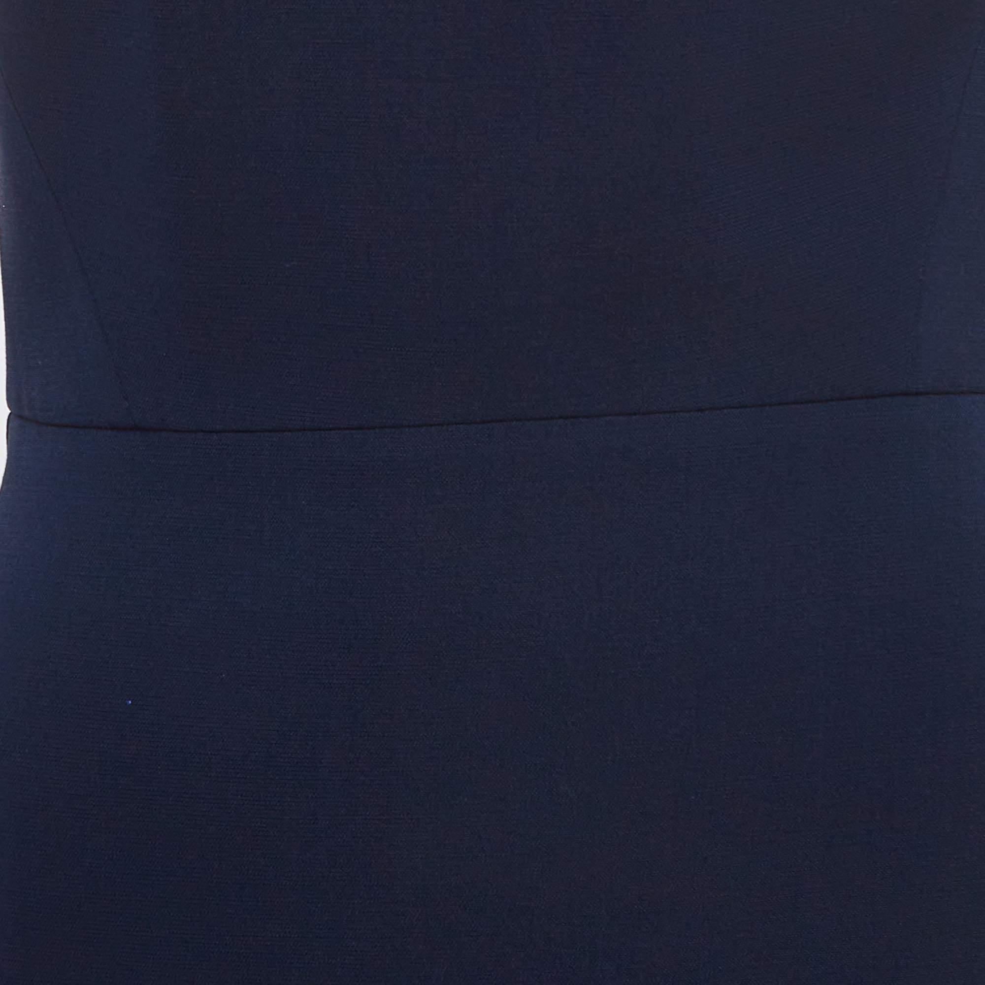 Women's Victoria Beckham Navy Blue Silk Blend Cut Out Detail Sheath Dress M