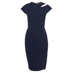 Used Victoria Beckham Navy Blue Silk Blend Cut Out Detail Sheath Dress M