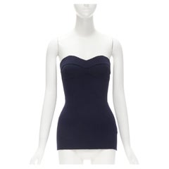 VICTORIA BECKHAM navy blue virgin wool sweetheart ribbed knit tube top Size 1 S