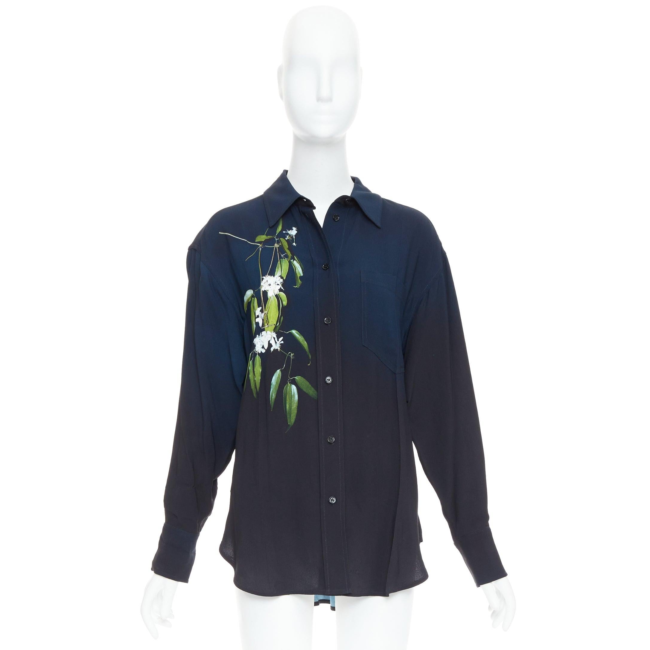 VICTORIA BECKHAM navy ombre Blumendruck Pyjama Shirt Top UK6 XS im Angebot 4