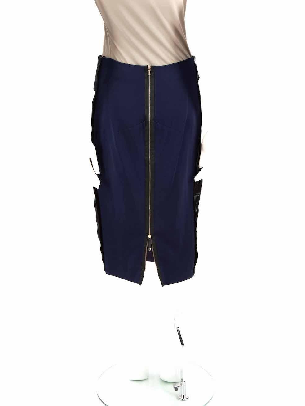 Victoria Beckham Navy Silk No.012 Reflective Trim Skirt Size L In Good Condition For Sale In London, GB