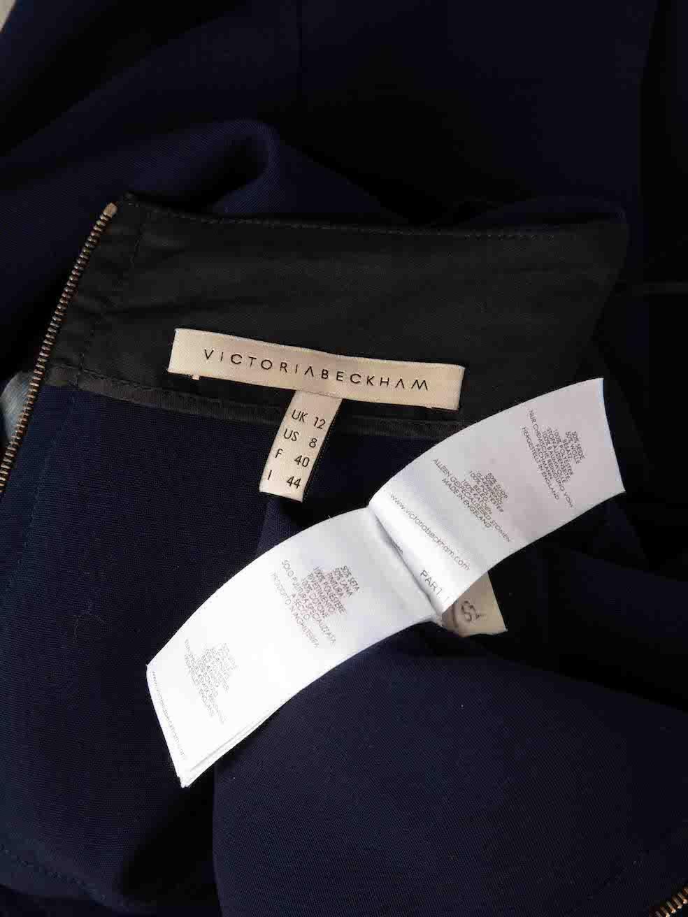 Victoria Beckham Navy Silk No.012 Reflective Trim Skirt Size L For Sale 1