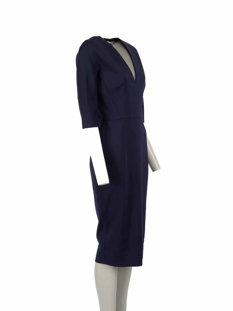 CONDITION is Never worn, with tags. No visible wear to dress is evident on this new Victoria Beckham designer resale item.
 
Details
Navy
Cotton
Midi dress
V neckline
Tailored and bodycon
Buttoned cuffs
Back double zip closure
 
Made in England

