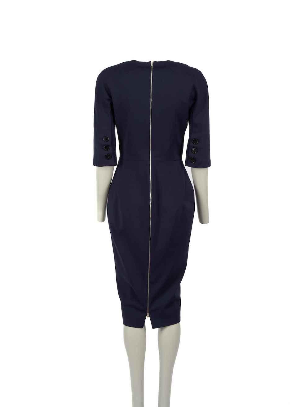 Victoria Beckham Navy Tailored V-Neck Midi Dress Size L In New Condition In London, GB