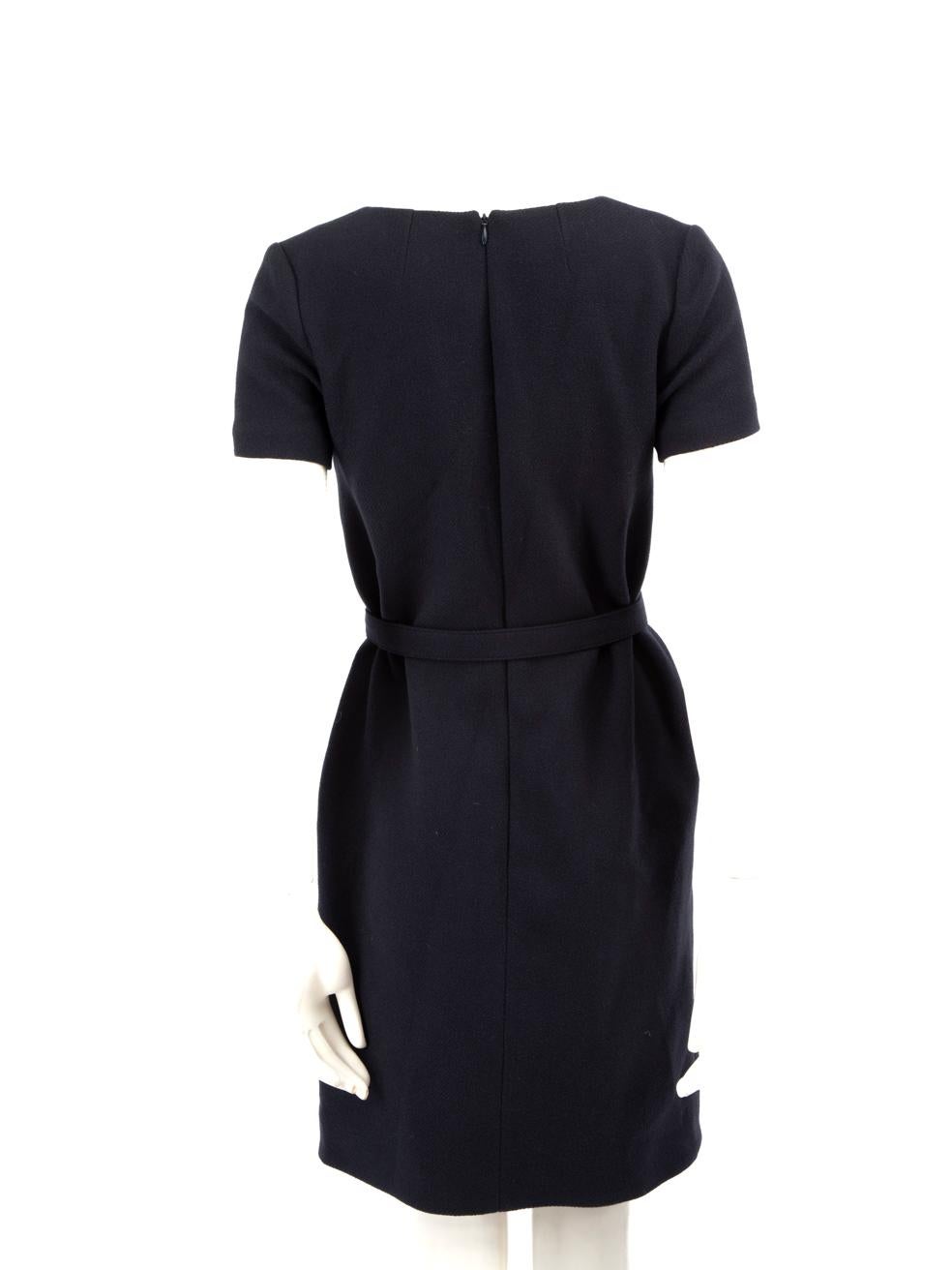 Noir Victoria Beckham - Robe ceinturée à col en V en laine bleu marine, taille XS en vente