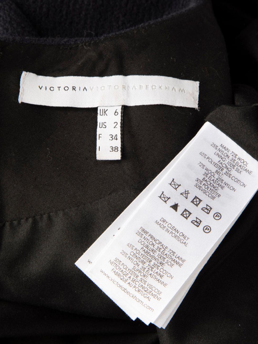 Victoria Beckham - Robe ceinturée à col en V en laine bleu marine, taille XS en vente 1