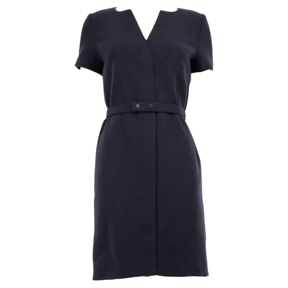 Victoria Beckham Marineblaues Kleid mit Gürtel aus Wolle Größe XS