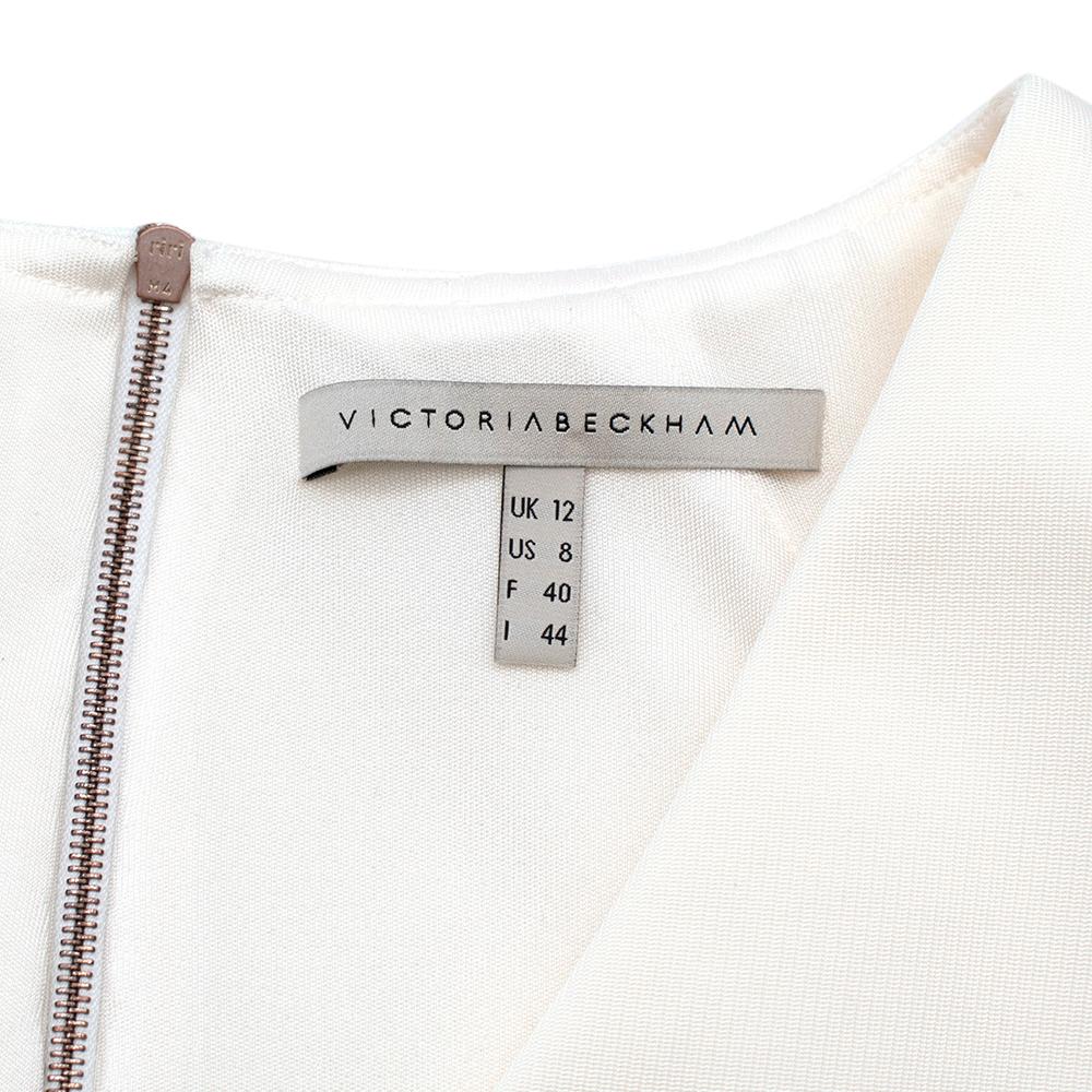 Women's or Men's Victoria Beckham Off-White V Neck Fitted Dress - Size US 4