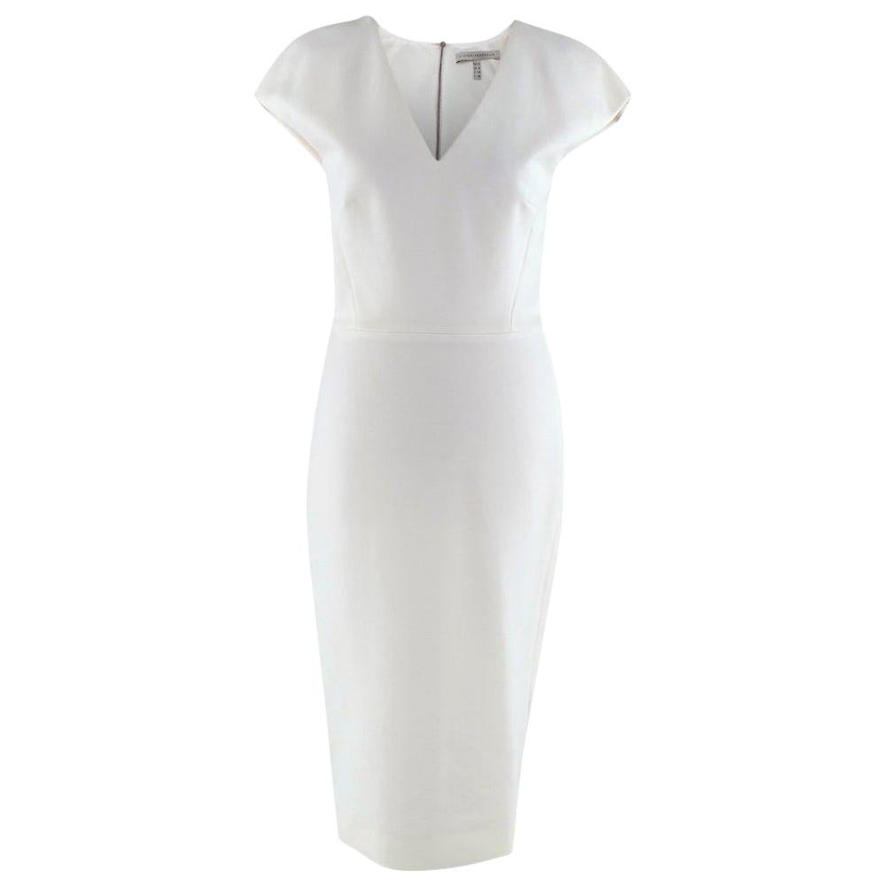 Victoria Beckham Off-White V Neck Fitted Dress - Size US 4