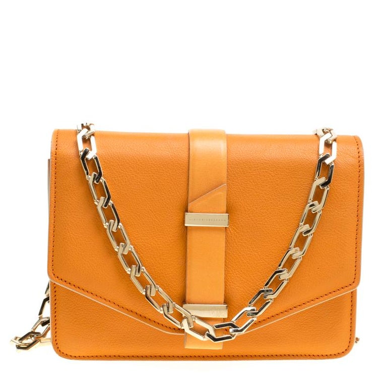 Victoria Beckham Orange Leather Mini Chain Shoulder Bag at 1stDibs