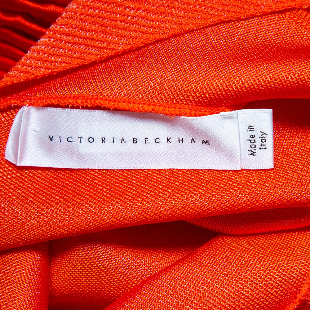 Victoria Beckham Orange Mesh Knit Ruffle Detail Asymmetric Hem Midi Dress S In Good Condition In Dubai, Al Qouz 2