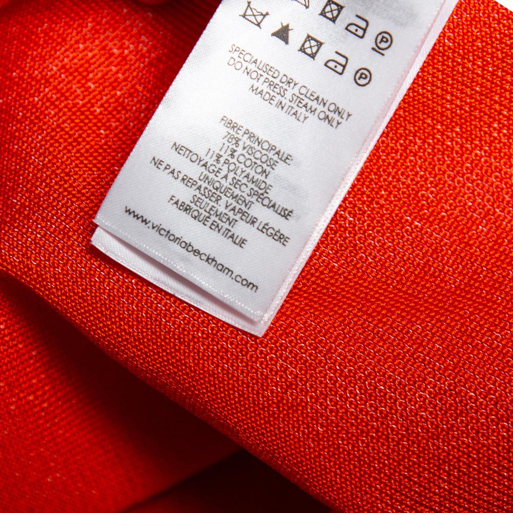 Women's Victoria Beckham Orange Mesh Knit Ruffle Detail Asymmetric Hem Midi Dress S