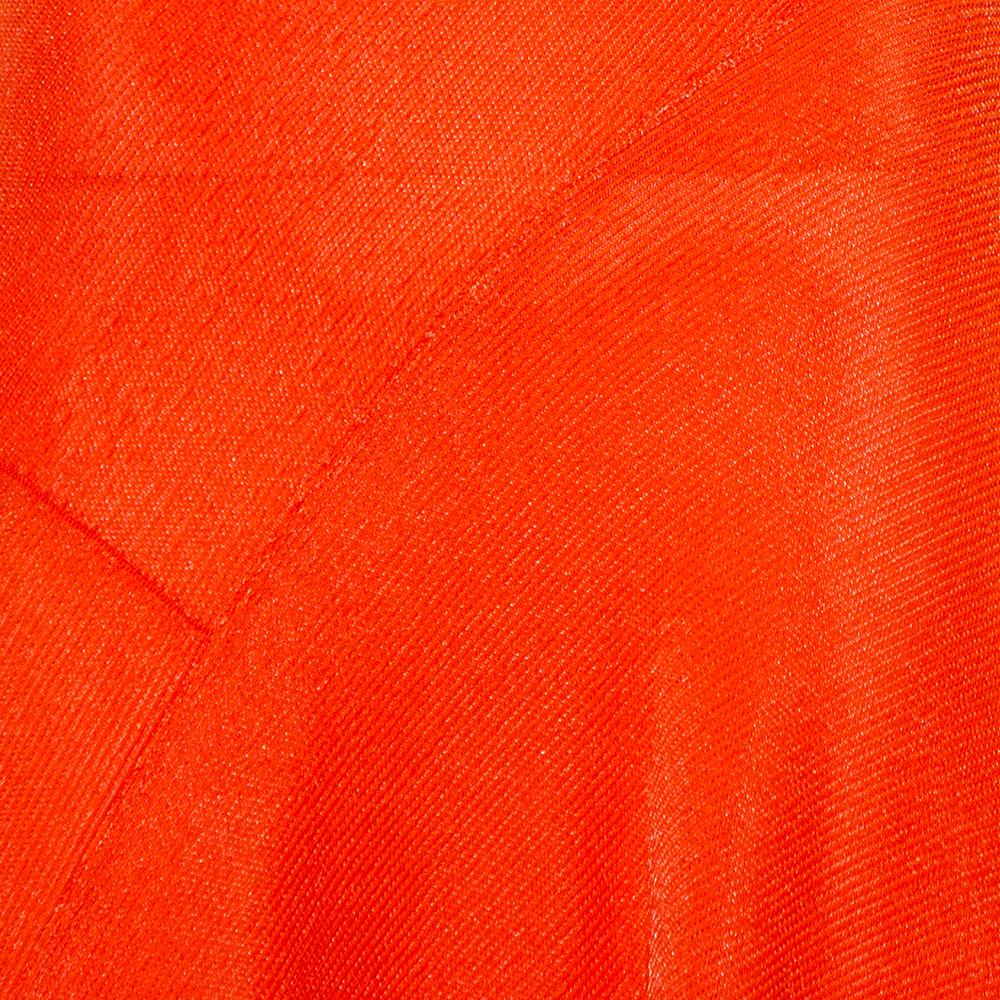 Victoria Beckham Orange Mesh Knit Ruffle Detail Asymmetric Hem Midi Dress S 1