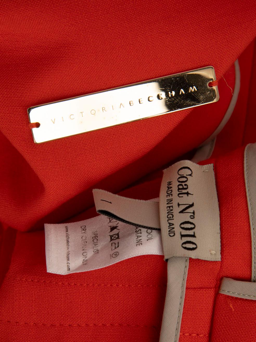 Women's Victoria Beckham Orange Wool Single Breasted Coat Size S For Sale
