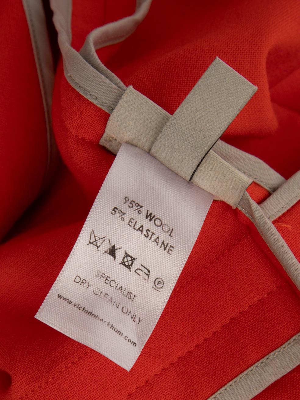 Victoria Beckham Orange Wool Single Breasted Coat Size S For Sale 1