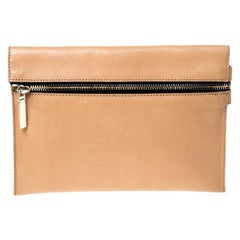 Used Victoria Beckham Peach Orange Leather Zip Clutch