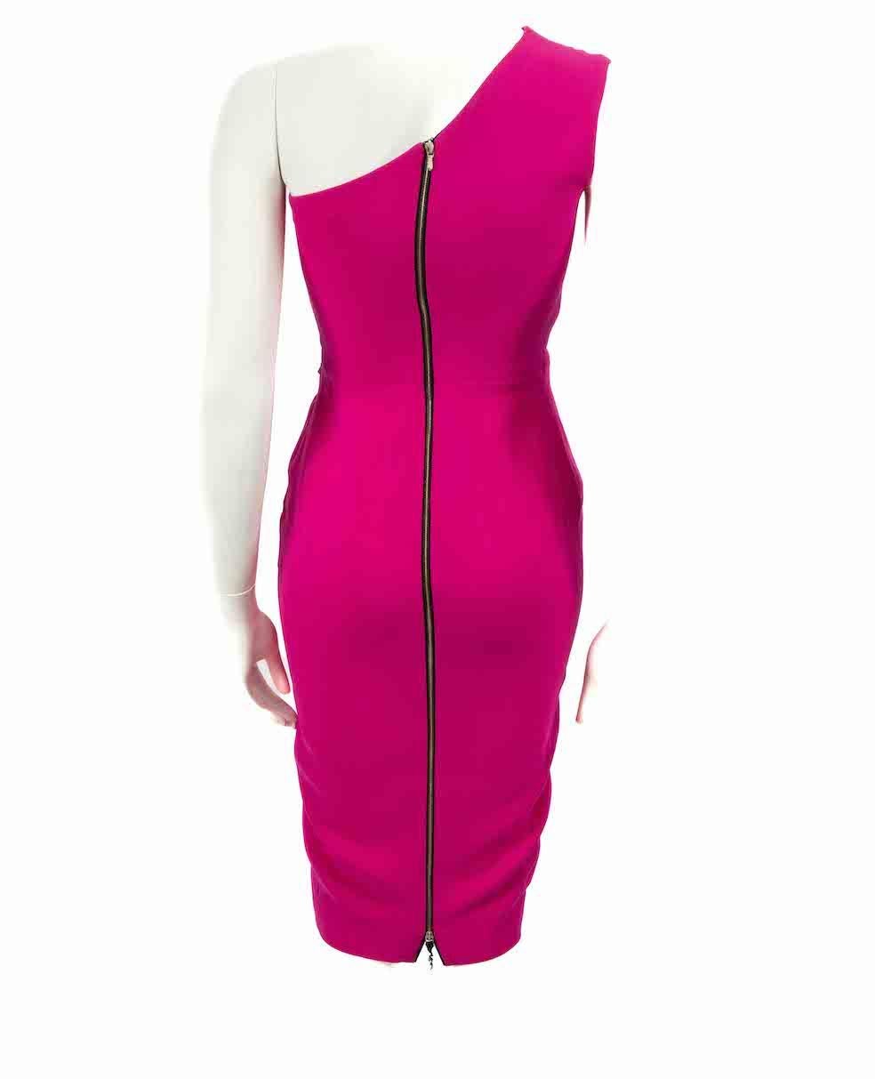 Victoria Beckham Pink Silk One Shoulder Midi Dress Size XS In Good Condition For Sale In London, GB