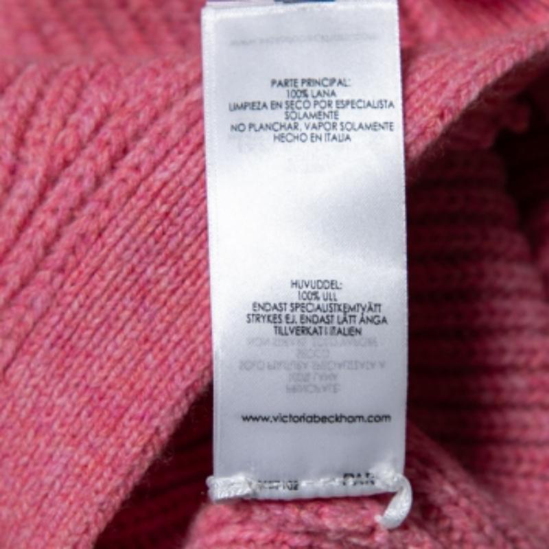 Victoria Beckham Pink Wool Button Front Belted Knitwear XS In Excellent Condition For Sale In Dubai, Al Qouz 2