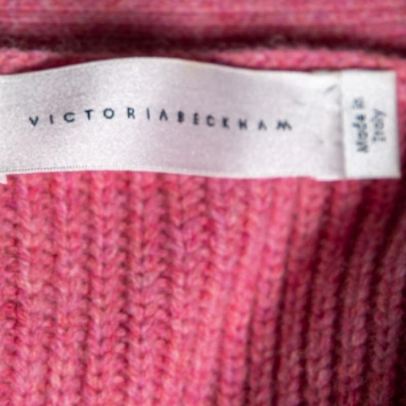Women's Victoria Beckham Pink Wool Button Front Belted Knitwear XS For Sale