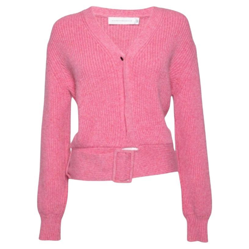 Victoria Beckham Pink Wool Button Front Belted Knitwear XS For Sale
