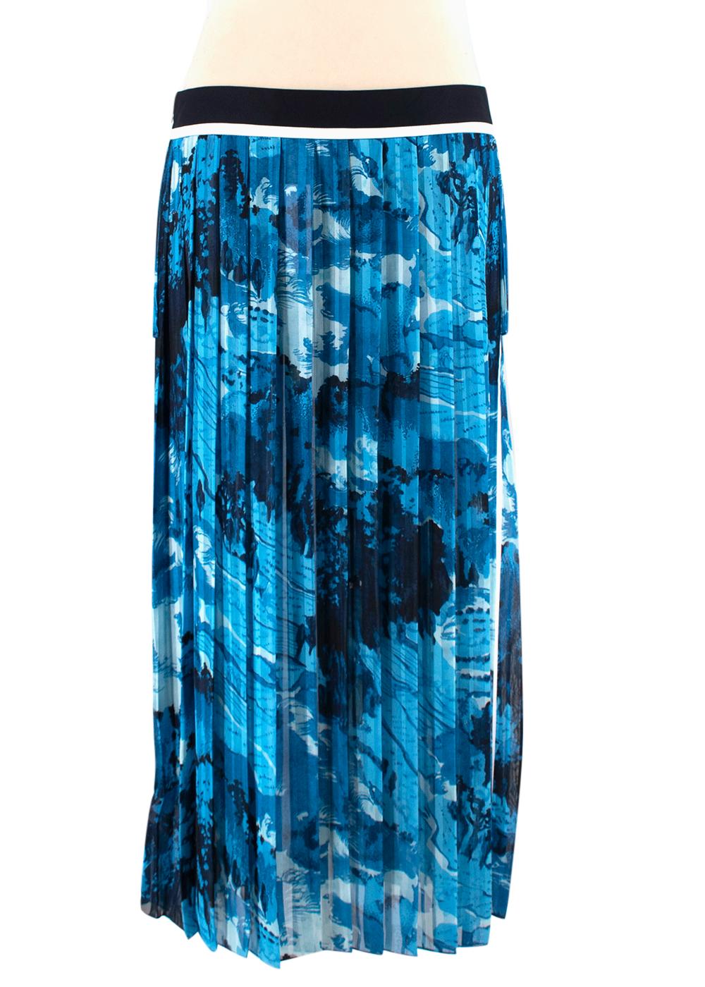 Blue Victoria Beckham Printed Satin crepe pleated midi skirt - Size US 6 For Sale