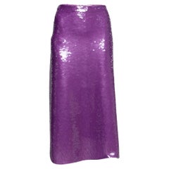 Victoria Beckham Purple Sequin-Embellished Flared Midi Skirt L