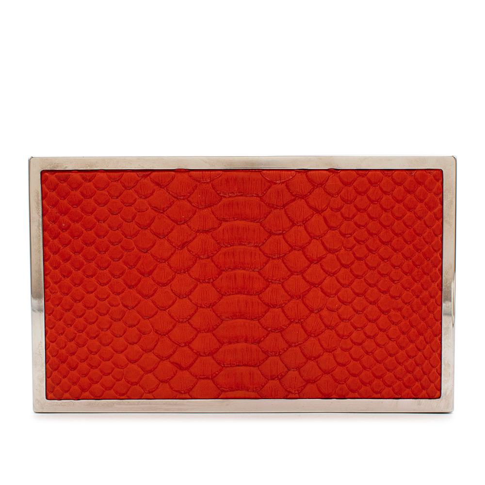 Beige Victoria Beckham Red Python Box Clutch For Sale