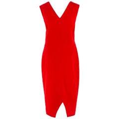 Used Victoria Beckham Red V-Neck V-Hem Sleeveless Dress 14