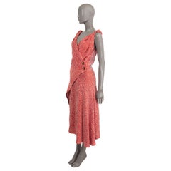 VICTORIA BECKHAM red white 2016 SLEEVELESS TWEED WRAP MIDI Dress 10 S