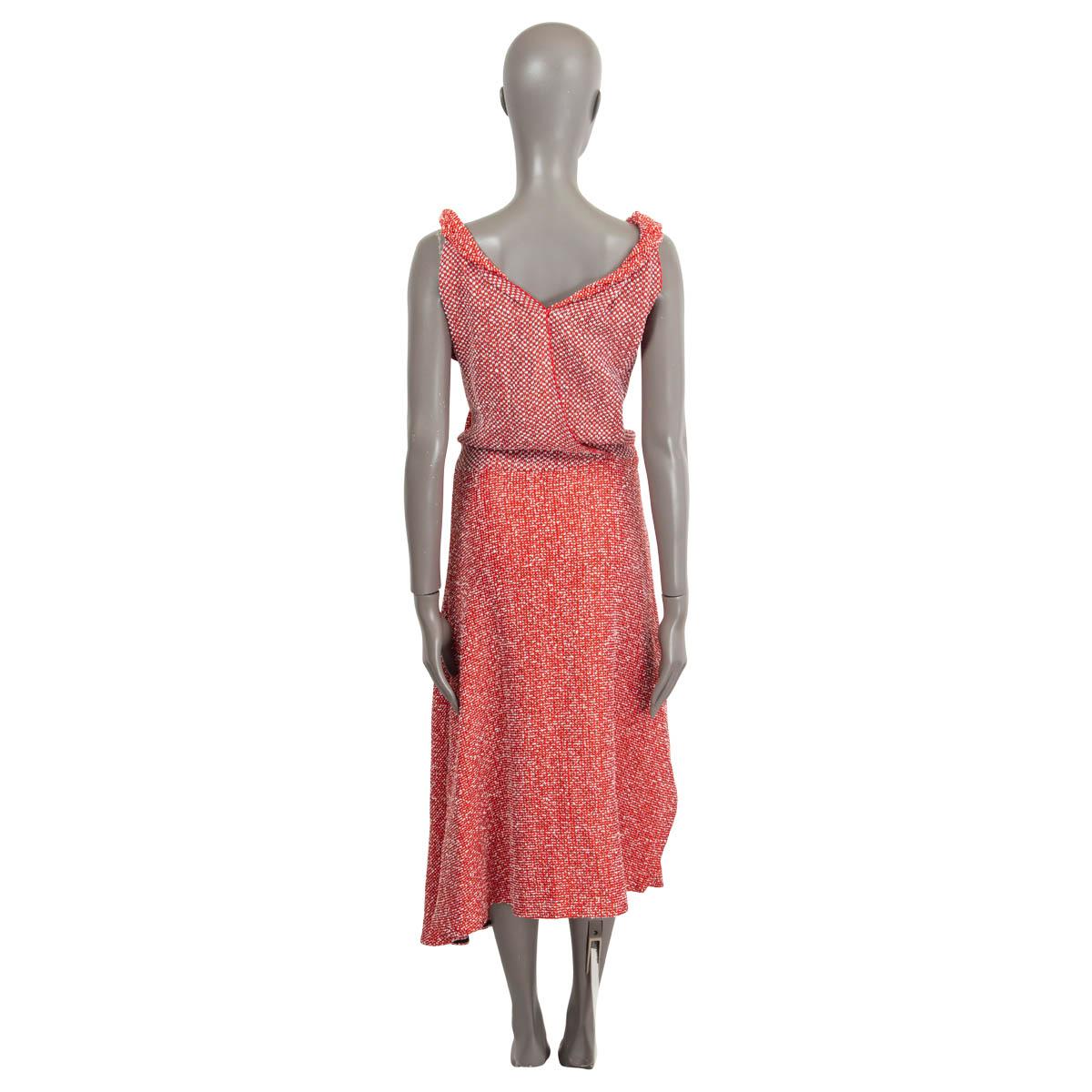 VICTORIA BECKHAM rot-weißes 2016 SLEEVELESS TWEED WRAP MIDI Kleid 10 S (Pink) im Angebot