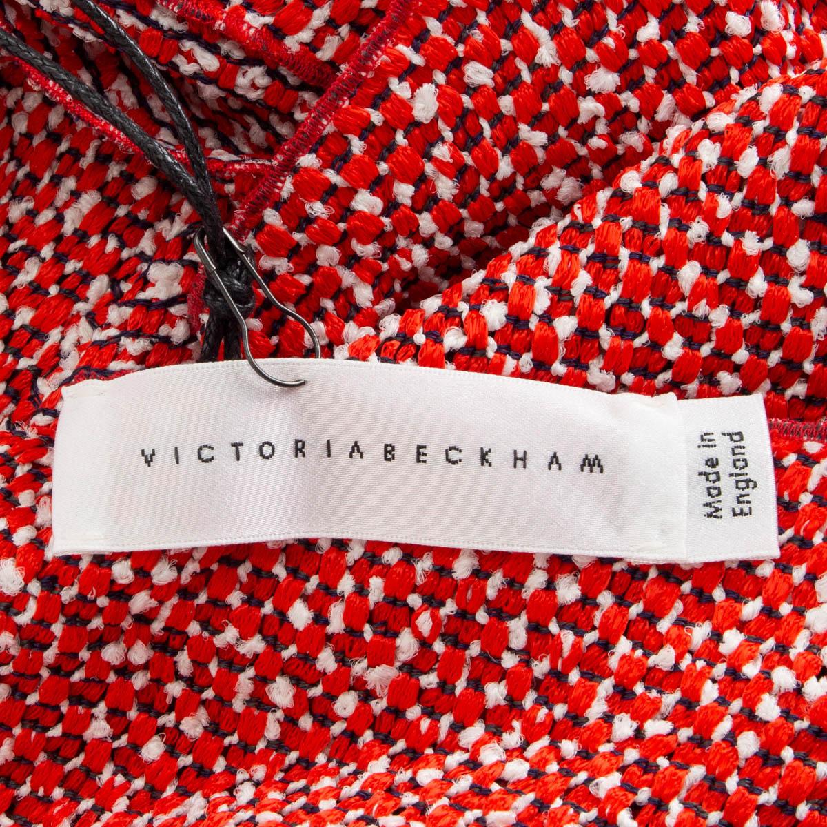 VICTORIA BECKHAM rot-weißes 2016 SLEEVELESS TWEED WRAP MIDI Kleid 10 S Damen im Angebot