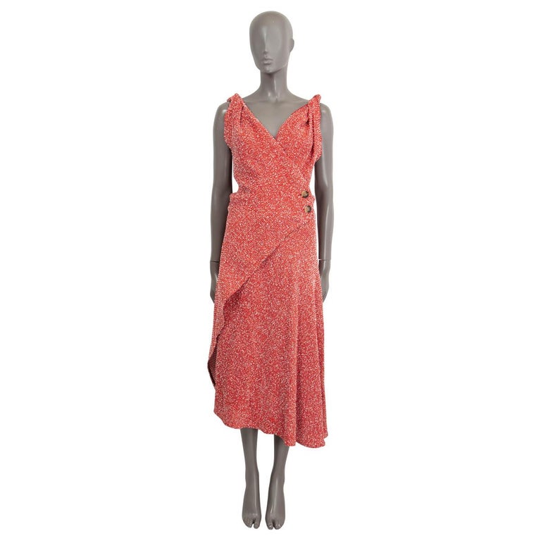 VICTORIA BECKHAM red white 2016 SLEEVELESS TWEED WRAP MIDI Dress  