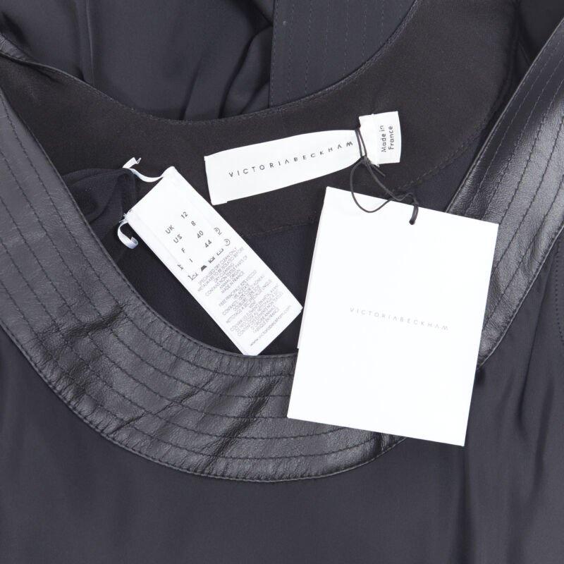 VICTORIA BECKHAM Runway heavy satin leather collar belted bias dress UK12 L For Sale 5