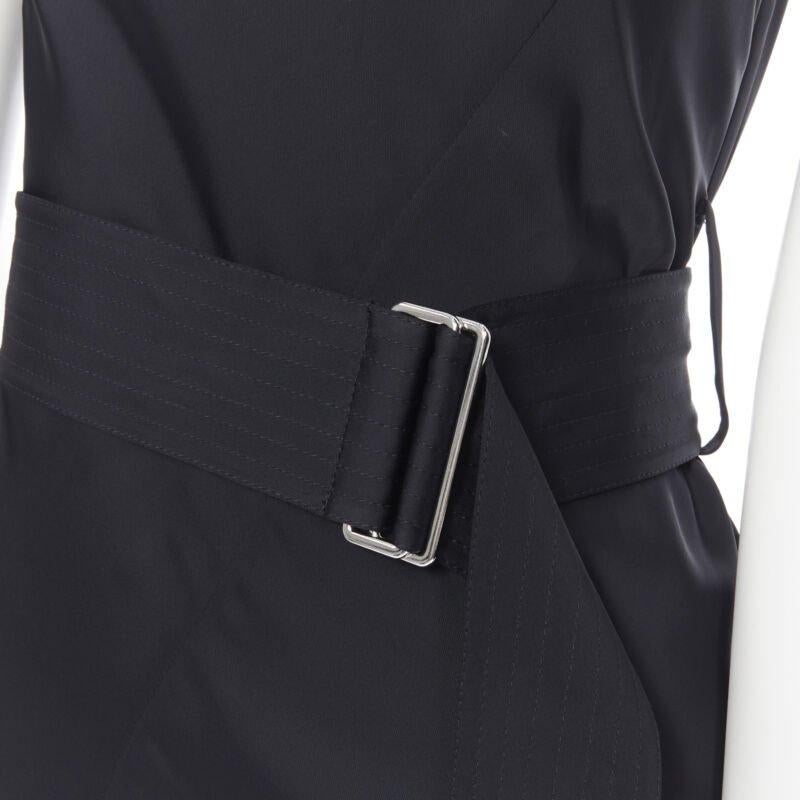 VICTORIA BECKHAM Runway heavy satin leather collar belted bias dress UK12 L For Sale 3