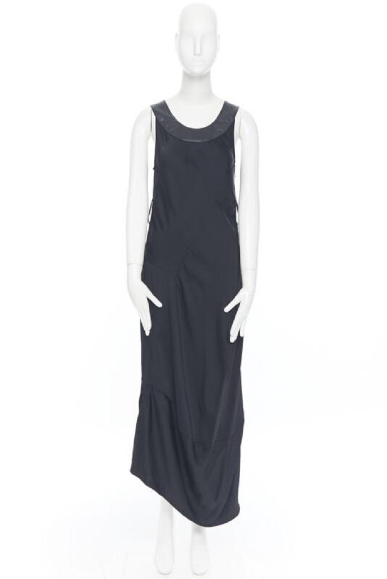 VICTORIA BECKHAM Runway heavy satin leather collar belted bias dress UK8 S In New Condition In Hong Kong, NT