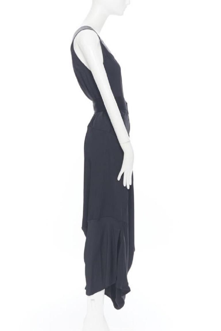 VICTORIA BECKHAM Runway heavy satin leather collar belted bias dress UK8 S 1