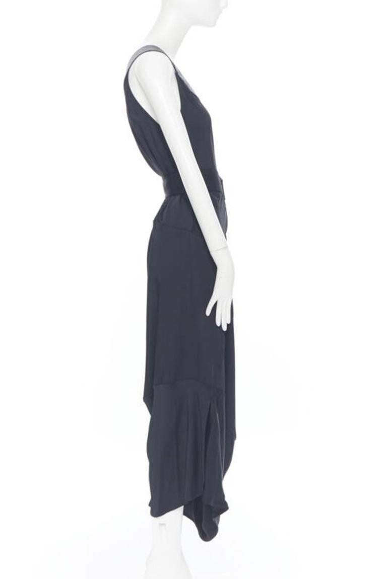 VICTORIA BECKHAM Laufsteg schweres Satin-Lederkragenkleid mit Gürtel und Schrägschnitt UK8 S Damen im Angebot