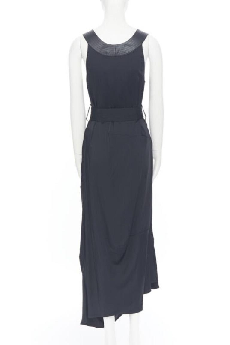 VICTORIA BECKHAM Runway heavy satin leather collar belted bias dress UK8 S 2