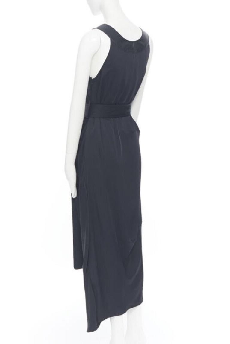 VICTORIA BECKHAM Runway heavy satin leather collar belted bias dress UK8 S 3