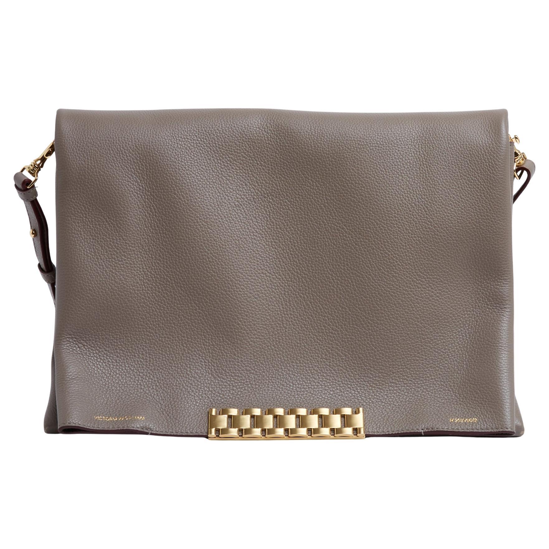 Victoria Beckham Sac étoupe Jumbo taupe Leather Maxi Chain Pouch Shoulder Bag For Sale