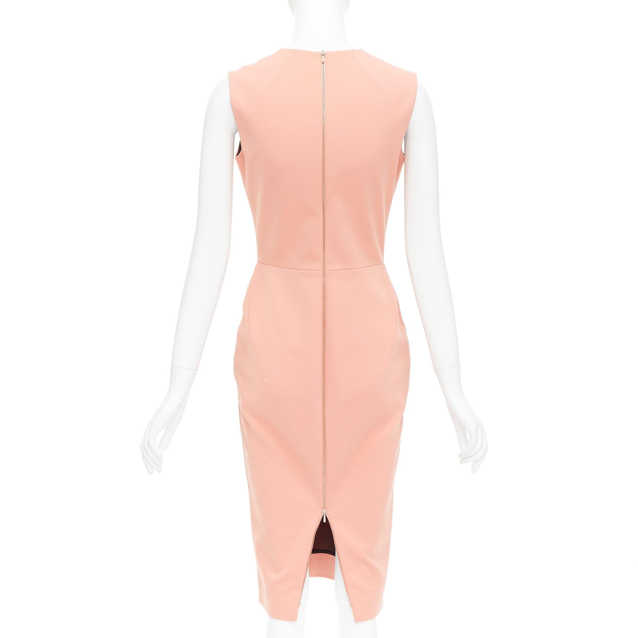Women's VICTORIA BECKHAM salmon pink cotton blend 2 way zip sheath dress UK10 M For Sale