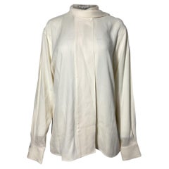Victoria Beckham Bluse mit Schalsausschnitt und langen Ärmeln aus cremefarbenem Acetat